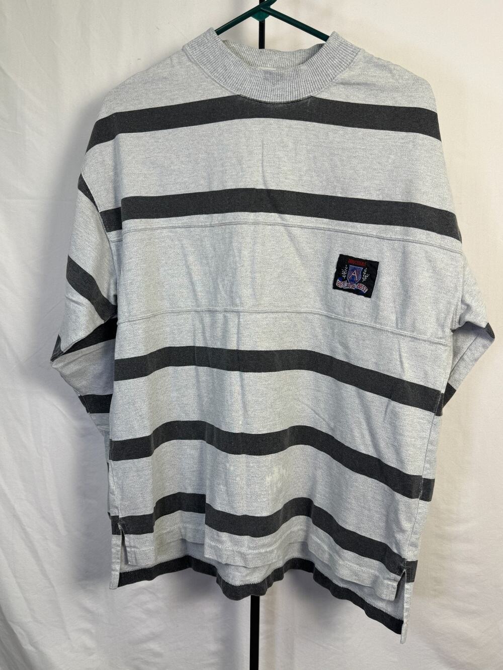 Nuovo Industrial Vintage 90's Striped Rugby Shirt Grey Oversized Crewneck